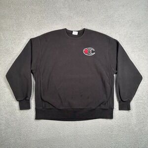 Champion Sweatshirt Mens 2XL XXL Black Reverse Weave Pullover Logo Casual Preppy